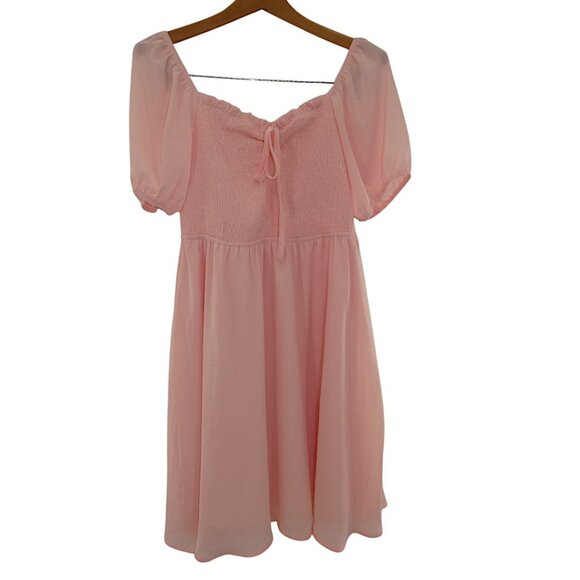 Balletcore Soft Pink Puff Sleeve Dress Coquette Fairycore Cottagecore Size L - Picture 3 of 12
